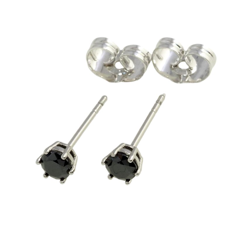 Серьги Xuping Родий пусеты Черные фианиты в 6-ти крапановой оправе ø 4мм фото №1