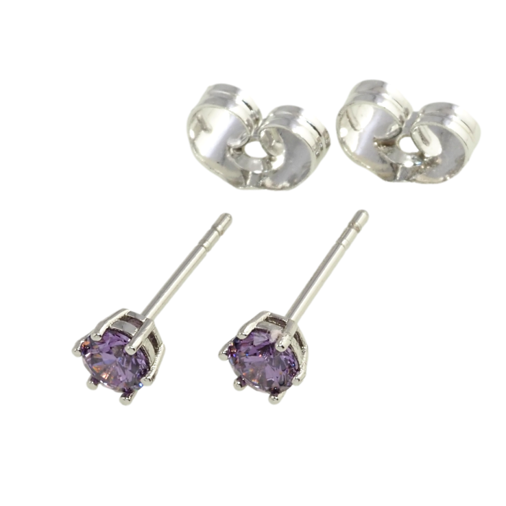 Серьги Xuping Родий пусеты Сиреневые фианиты в 6-ти крапановой оправе ø 4мм фото №12
