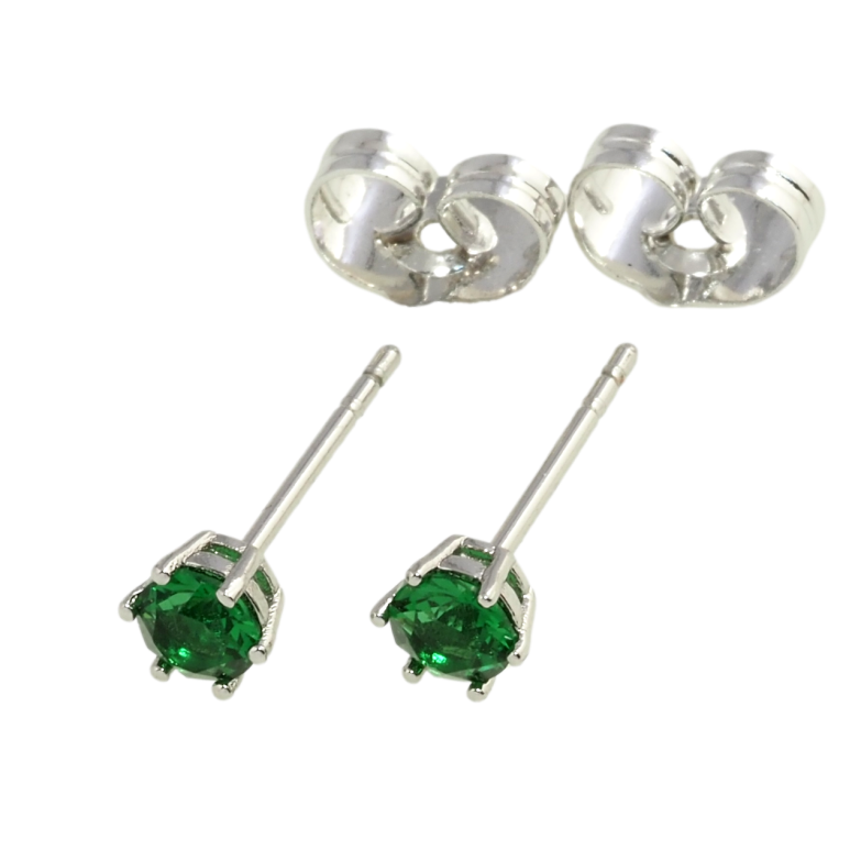 Серьги Xuping Родий пусеты Зеленые фианиты в 6-ти крапановой оправе ø 4мм фото №1