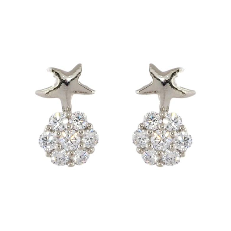 Сережки Xuping Родій пусети Зірочки на кристальних квіточках фото №1 Сережки Xuping Родій пусети Зірочки на кристальних квіточках фото №1