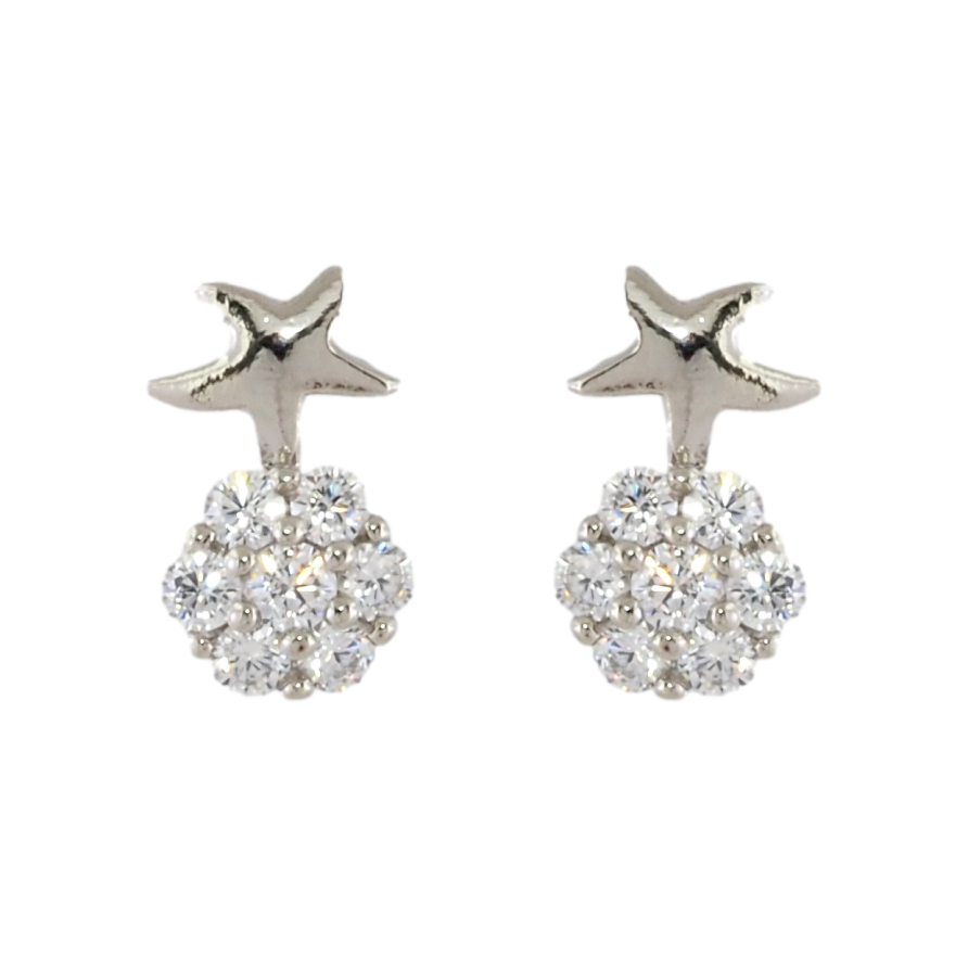 Сережки Xuping Родій пусети Зірочки на кристальних квіточках фото №1 Сережки Xuping Родій пусети Зірочки на кристальних квіточках фото №1
