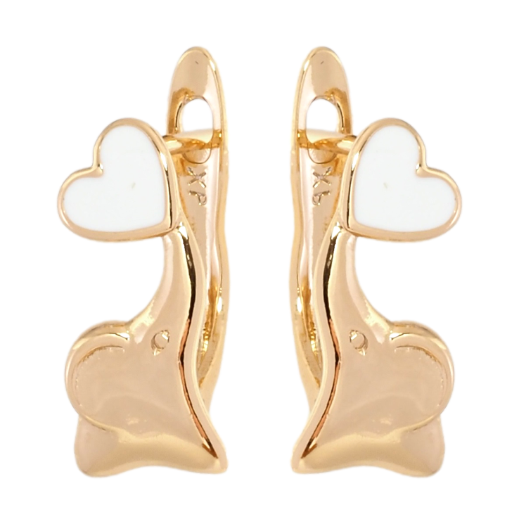 Серьги детские Xuping Позолота 18K английский замок Слоники с белыми сердечками фото №20