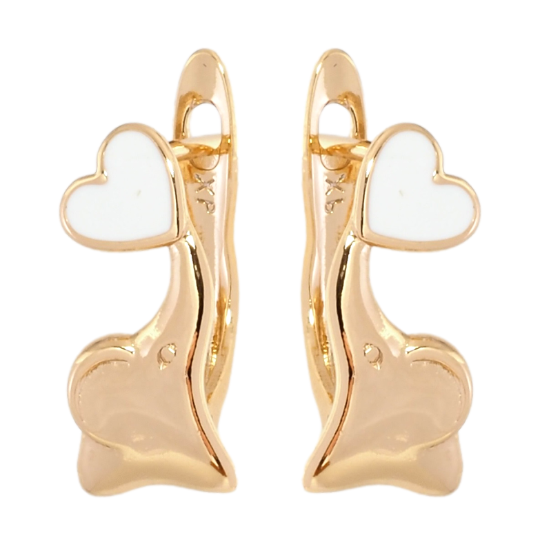 Сережки дитячі Xuping Позолота 18K англійський замок Слоники з білими серцями фото №1