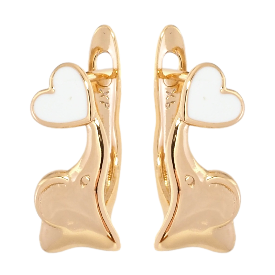 Серьги детские Xuping Позолота 18K английский замок Слоники с белыми сердечками фото №1