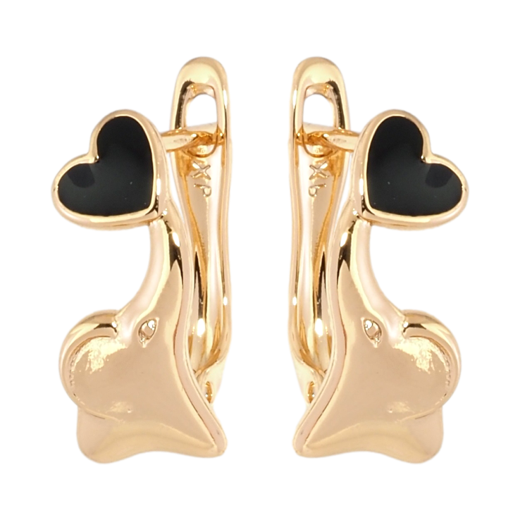 Серьги детские Xuping Позолота 18K английский замок Слоники с черными сердечками фото №21
