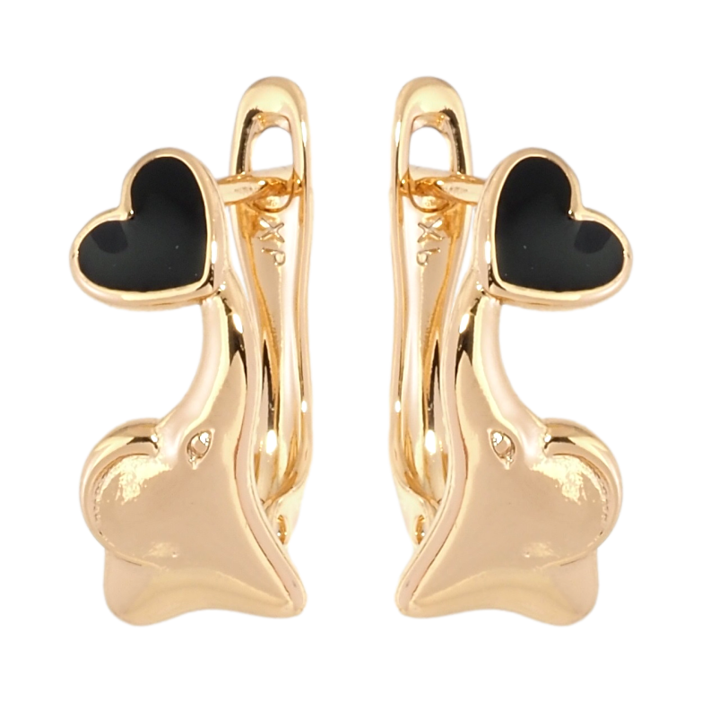 Серьги детские Xuping Позолота 18K английский замок Слоники с черными сердечками фото №1
