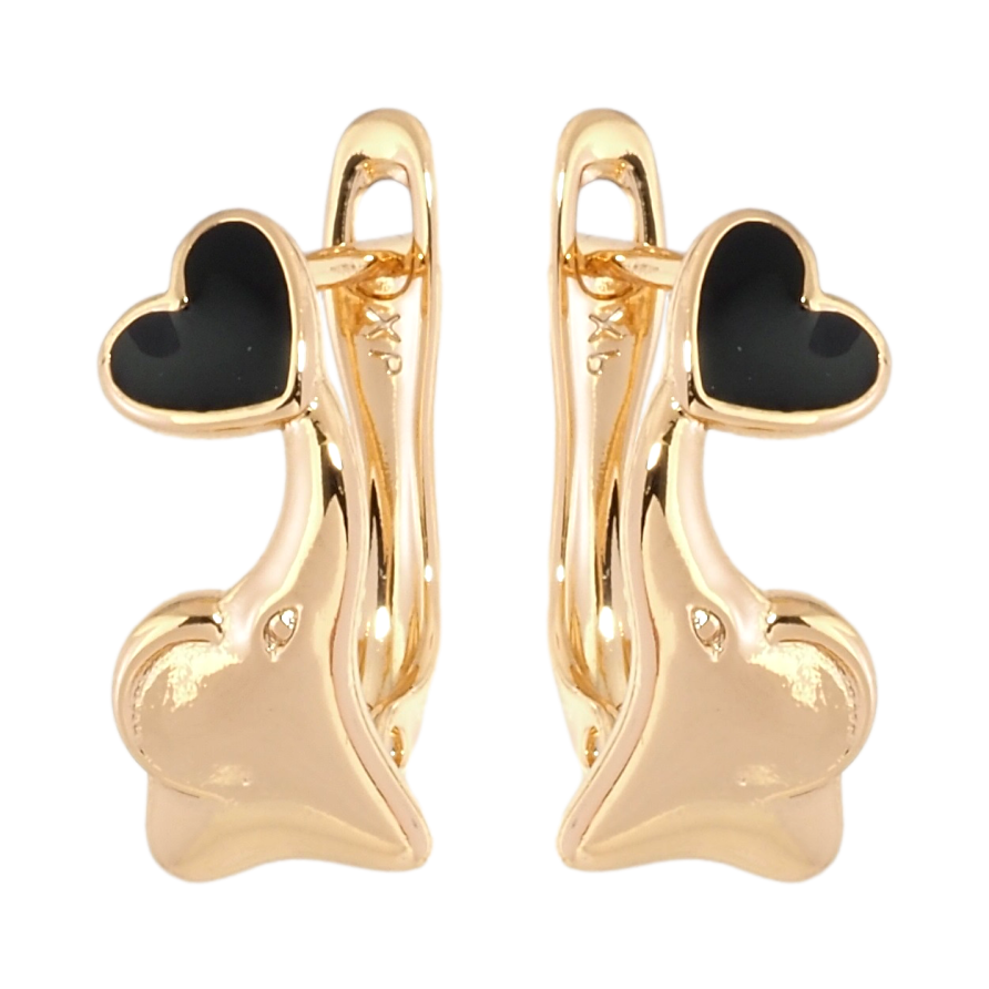 Серьги детские Xuping Позолота 18K английский замок Слоники с черными сердечками фото №1