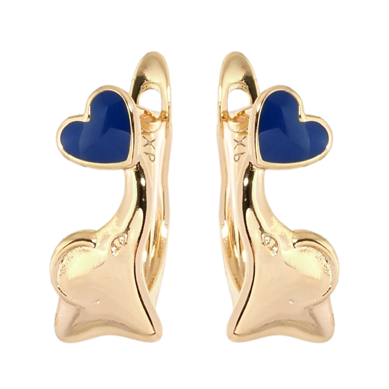 Серьги детские Xuping Позолота 18K английский замок Слоники с синими сердечками фото №1 Серьги детские Xuping Позолота 18K английский замок Слоники с синими сердечками фото №1