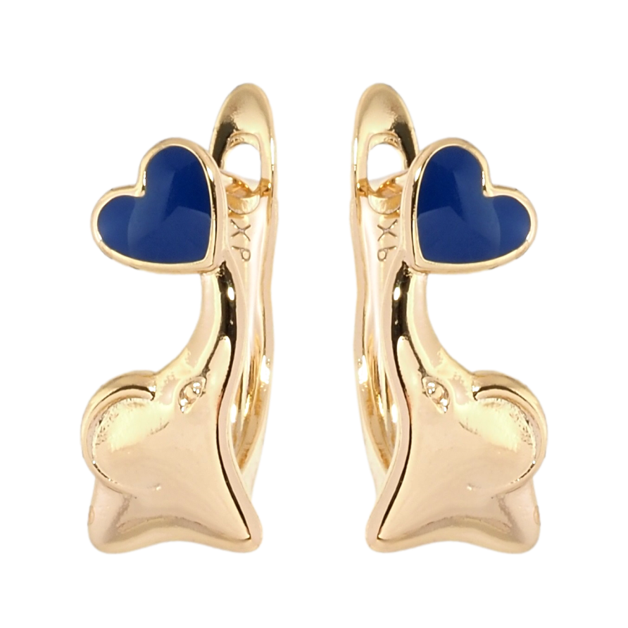 Сережки дитячі Xuping Позолота 18K англійський замок Слоники з синіми серцями фото №1