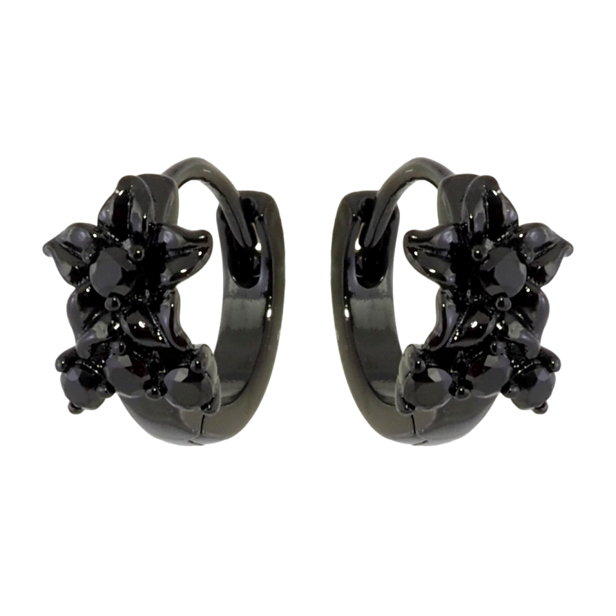 Сережки Xuping Позолота Black (чорне золото) колечка Квіточки з чорним цирконієм фото №1