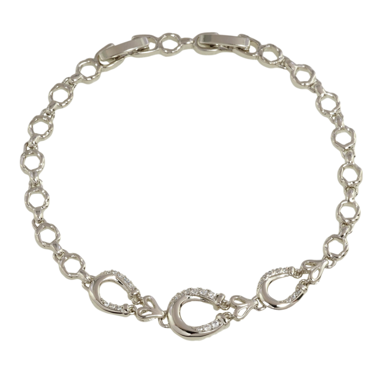 Браслет Xuping Родий Подковы с сердечками и цирконием размер с доп. замком 17,19см х 5мм фото №1