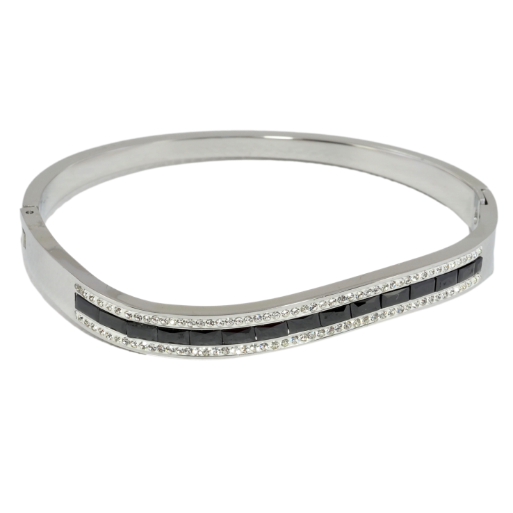 Браслет Xuping ТТМ Stainless Steel цвет Родий Волнистая дорожка черных фианитов и циркония ø 5.7см фото №22