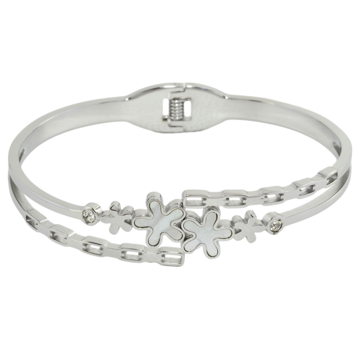 Браслет Xuping ТТМ Stainless Steel цвет Родий Цветочный узор с перламутровой вставкой ø 6см фото №20