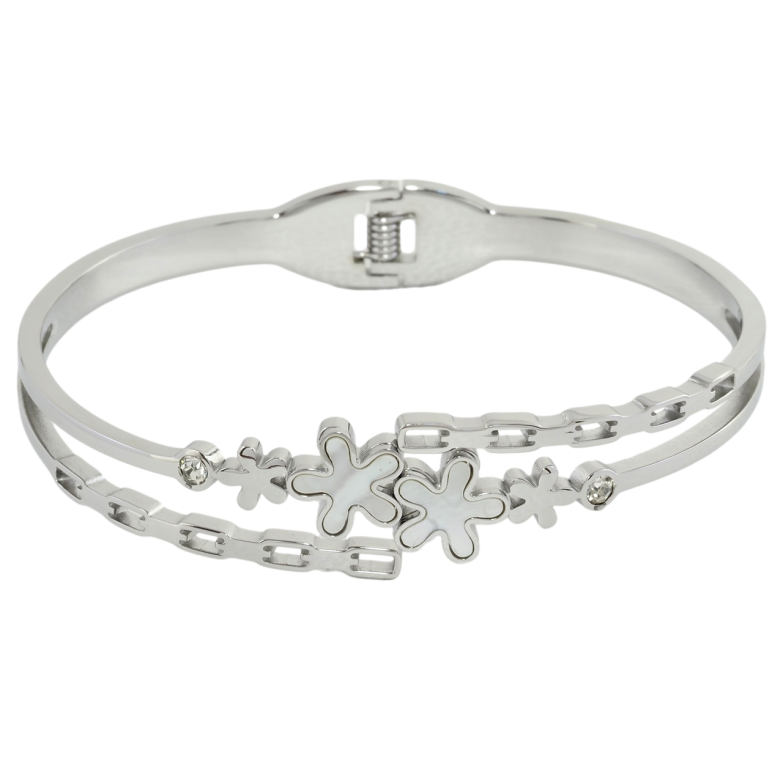 Браслет Xuping ТТМ Stainless Steel колір Родій Квітковий візерунок з перламутровою вставкою ø 6см фото №1