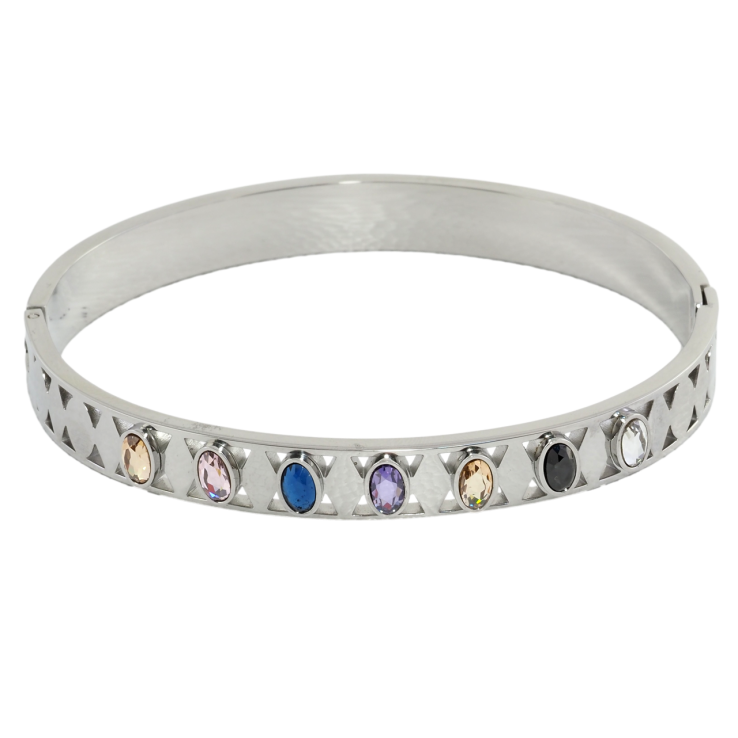 Браслет Xuping ТТМ Stainless Steel цвет Родий Дорожка овалов с цветными кристаллами ø 6см фото №10 Браслет Xuping ТТМ Stainless Steel цвет Родий Дорожка овалов с цветными кристаллами ø 6см фото №10