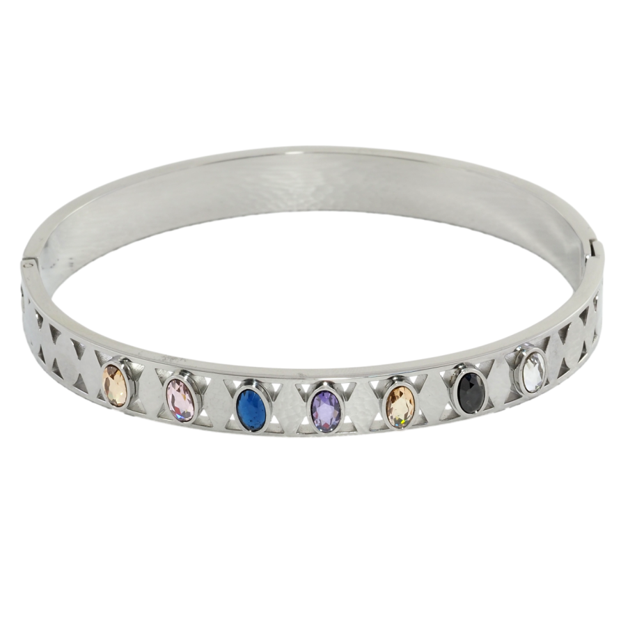 Браслет Xuping ТТМ Stainless Steel цвет Родий Дорожка овалов с цветными кристаллами ø 6см фото №1
