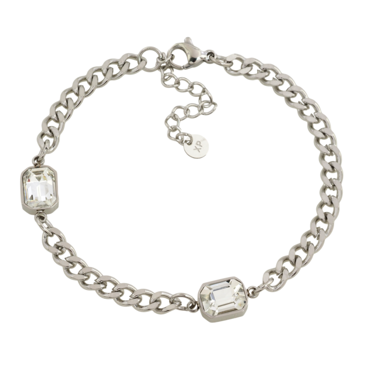 Браслет Xuping ТТМ Stainless Steel колір Родій Ланцюжок Панцирний з кристалами розмір з доп.цеп 17-21см х 4мм фото №7