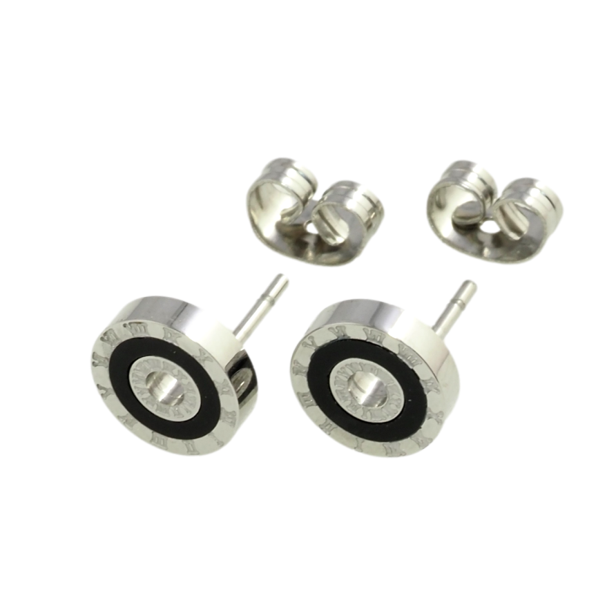 Сережки Xuping TTM Stainless Steel колір Родій пусети Циферблат ø 8мм фото №1