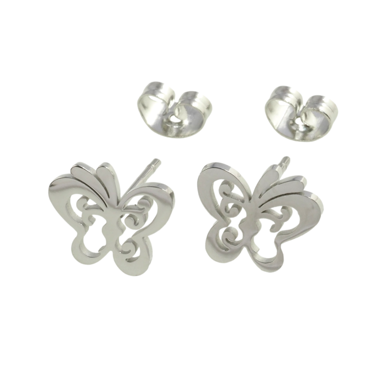 Сережки Xuping TTM Stainless Steel колір Родій пусети Метелики фото №6