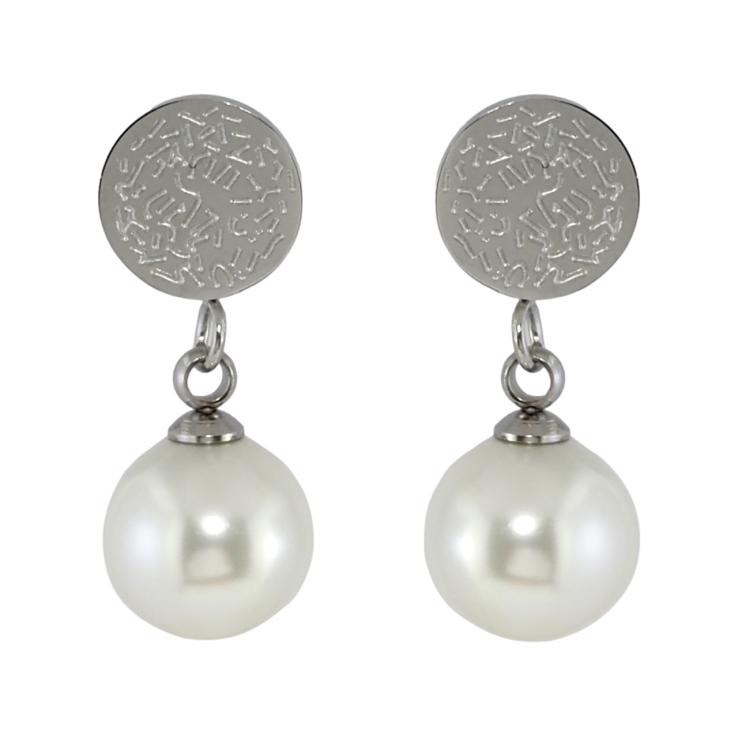 Сережки Xuping TTM Stainless Steel колір Родій пусети Перлинні підвіски фото №3