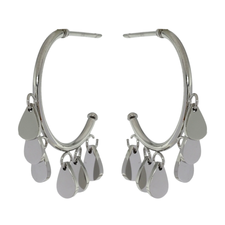 Сережки Xuping TTM Stainless Steel колір Родій пусети Дуги з підвісками фото №7