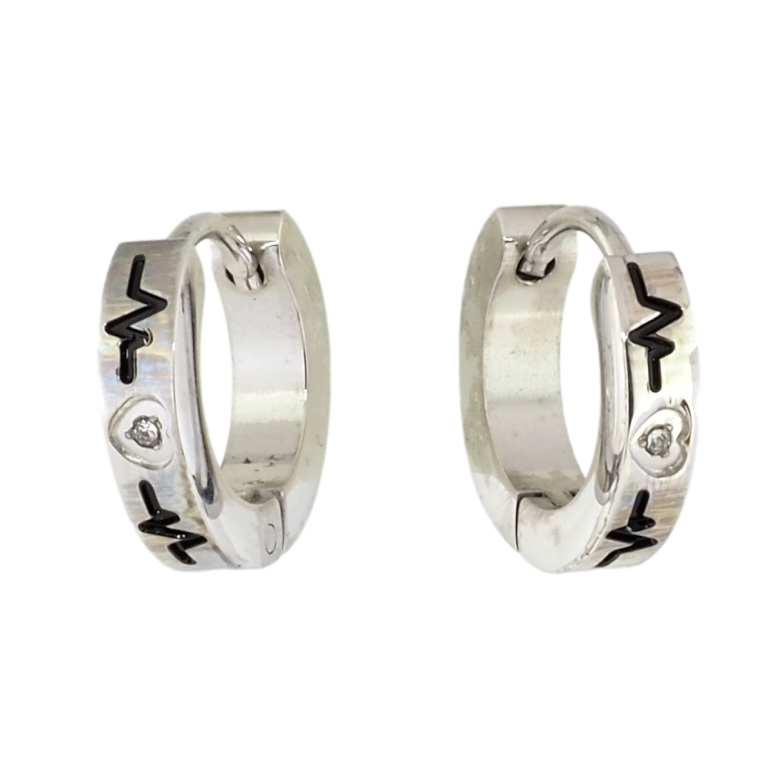 Сережки Xuping TTM Stainless Steel колір Родій колечка Візерунок кардіограма на один бік фото №1
