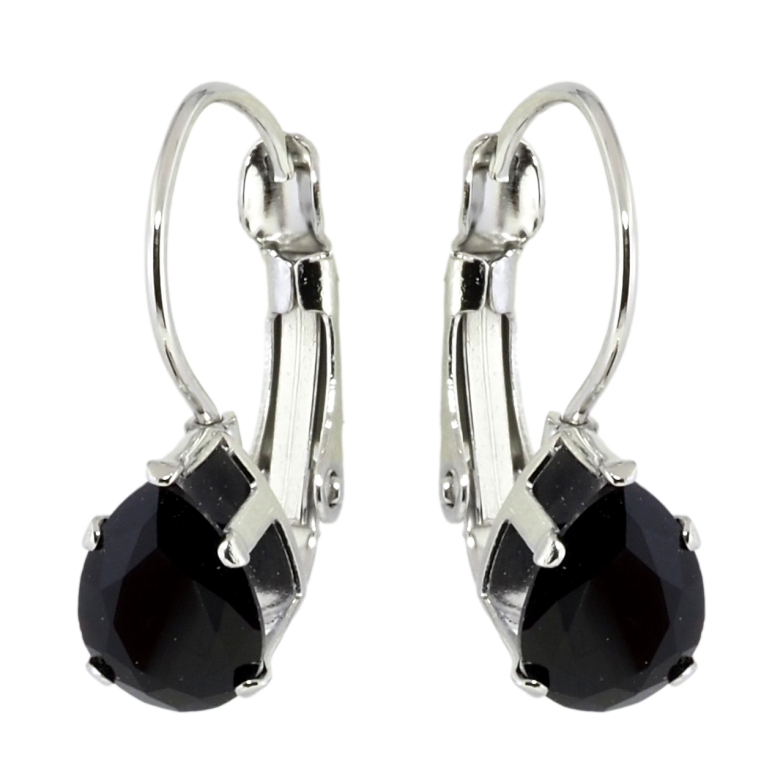 Серьги Xuping TTM Stainless Steel цвет Родий французский замок Черные кристаллы на дужках фото №1 Серьги Xuping TTM Stainless Steel цвет Родий французский замок Черные кристаллы на дужках фото №1