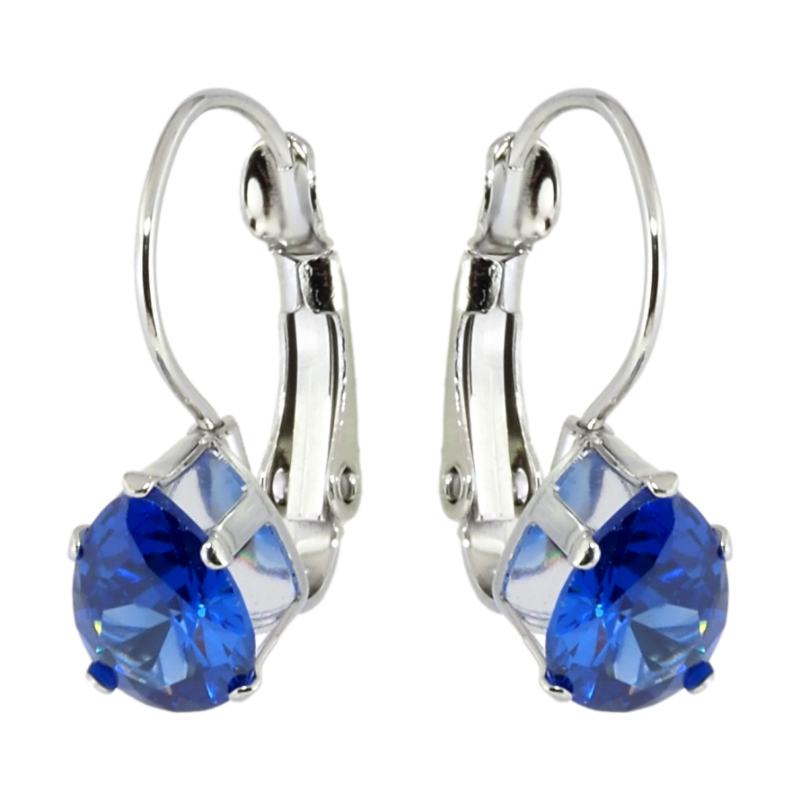 Сережки Xuping TTM Stainless Steel колір Родій французький замок Сині кристали на дужках фото №1 Сережки Xuping TTM Stainless Steel колір Родій французький замок Сині кристали на дужках фото №1