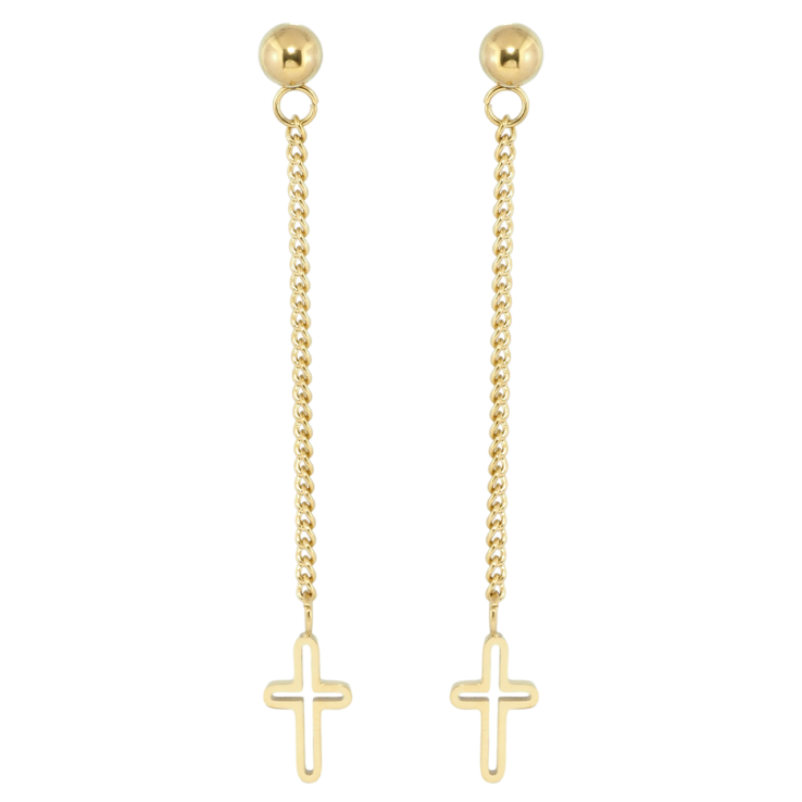 Сережки Xuping TTM Stainless Steel колір 14K пусети Підвіски Хрестики на ланцюжку фото №16