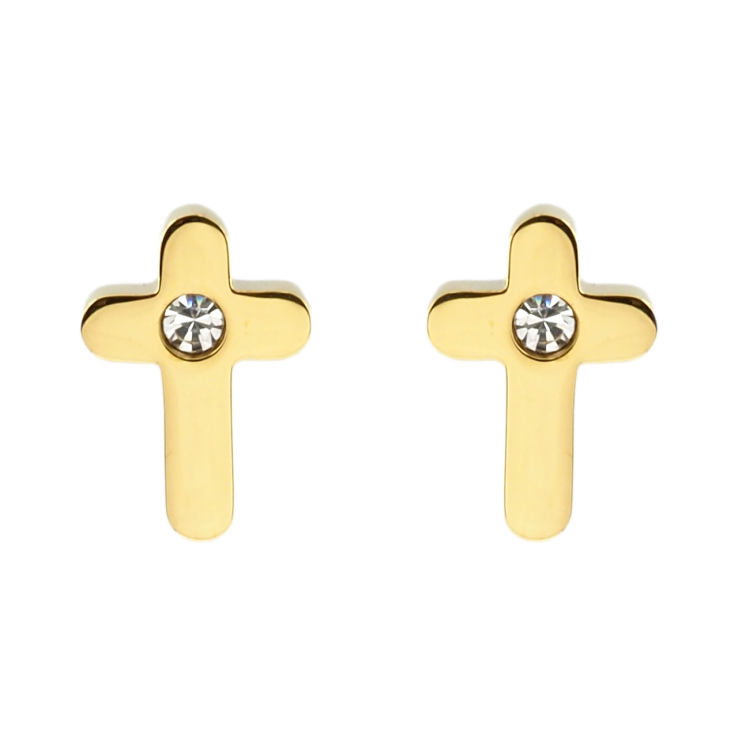 Сережки Xuping TTM Stainless Steel колір 14K пусети Хрестики із кристалом фото №15