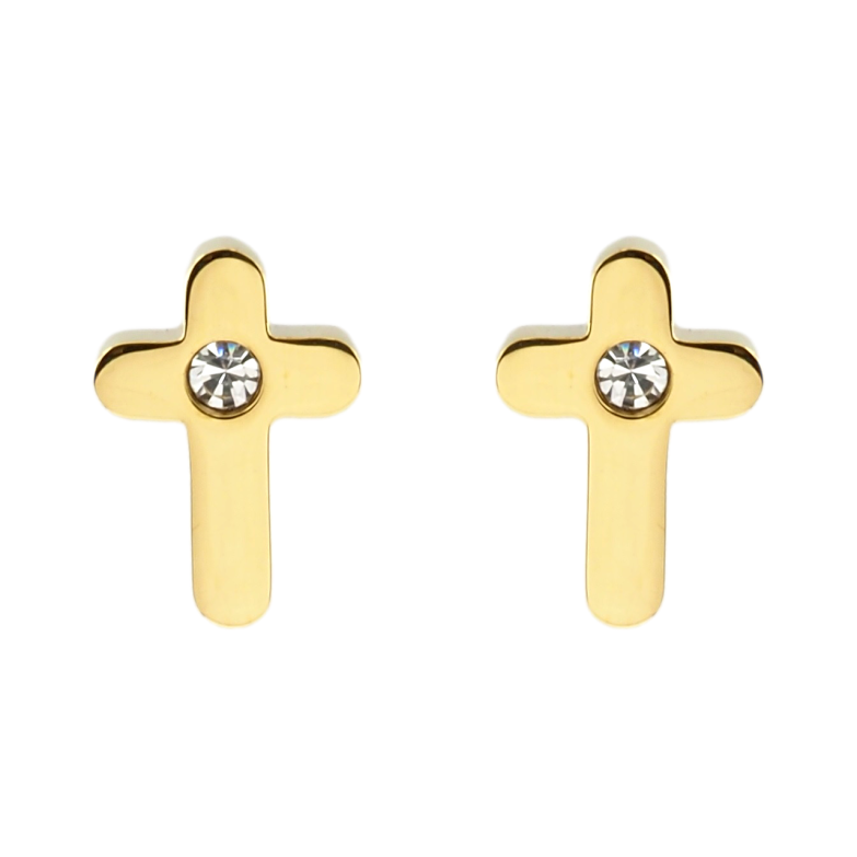 Сережки Xuping TTM Stainless Steel колір 14K пусети Хрестики із кристалом фото №1
