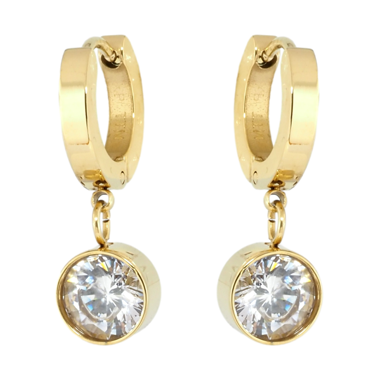 Серьги Xuping TTM Stainless Steel цвет 14K подвески на колечках Фианиты ø 8мм фото №21