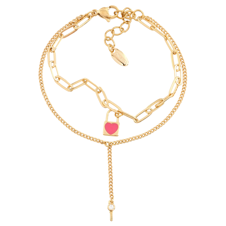 Браслет Xuping Позолота 18K Двойная цепочка с замком и ключиком размер с доп.цепочкой 17.5-21см х 2-4мм фото №5 Браслет Xuping Позолота 18K Двойная цепочка с замком и ключиком размер с доп.цепочкой 17.5-21см х 2-4мм фото №5