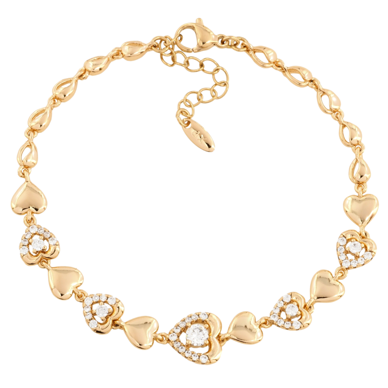 Браслет Xuping Позолота 18K Сердечки с цирконием размер с доп.цепочкой 18.5-22см х 4мм фото №1