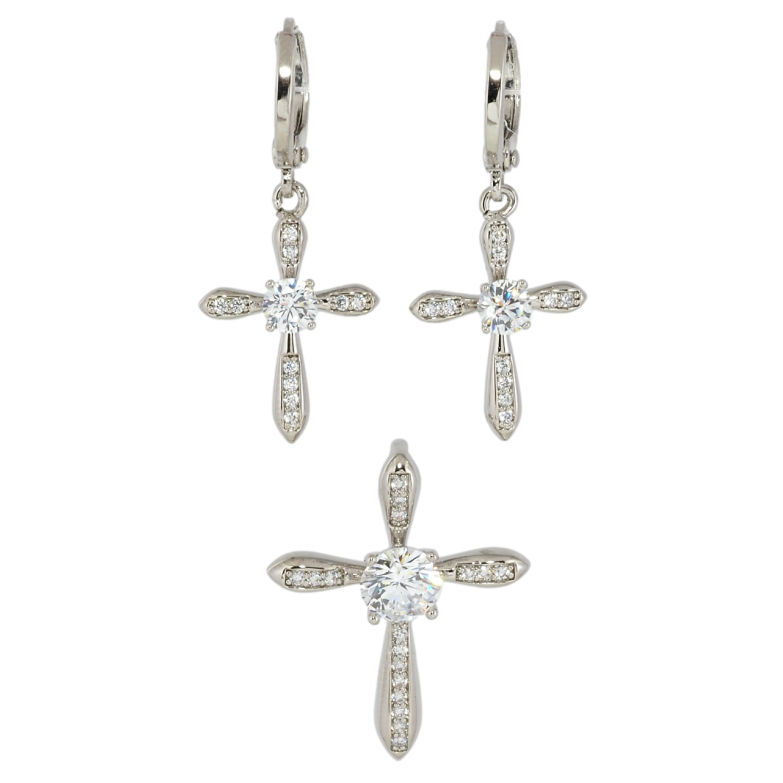 Набір Xuping Родій Сережки Кулон Хрестики фото №1