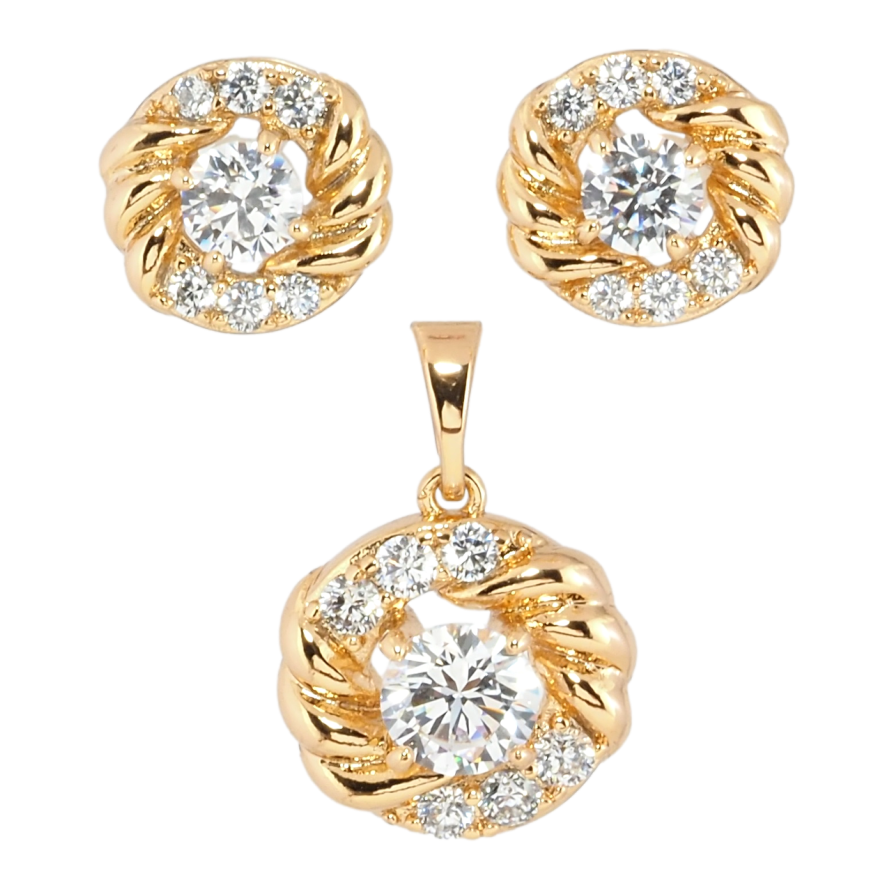 Набор Xuping Позолота 18K Серьги Кулон Цветочки с цирконием фото №1
