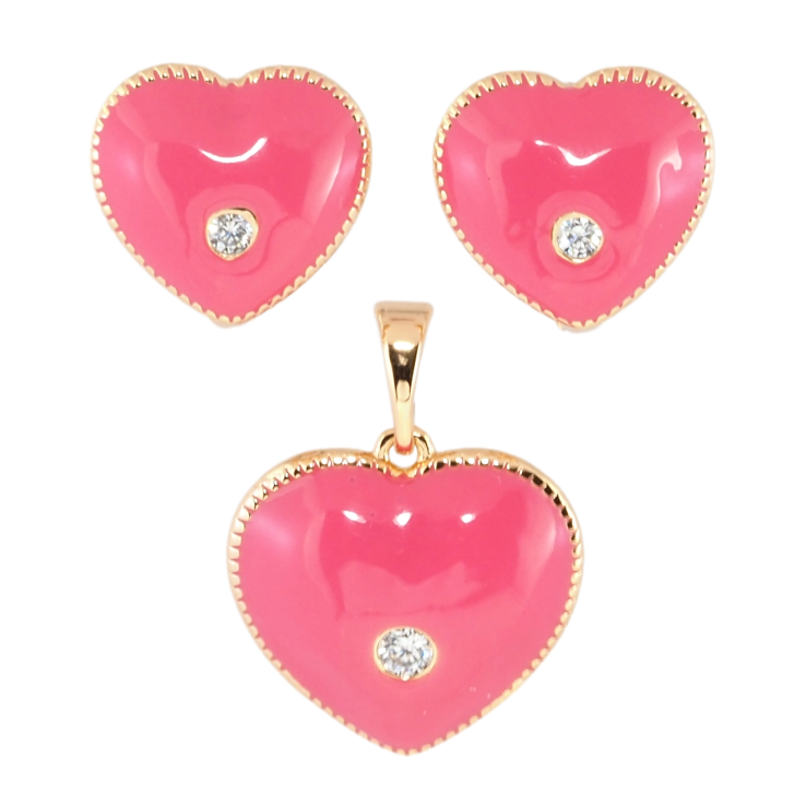 Набор Xuping Позолота 18K Серьги Кулон Розовые сердечки с цирконием и эмалью фото №17 Набор Xuping Позолота 18K Серьги Кулон Розовые сердечки с цирконием и эмалью фото №17