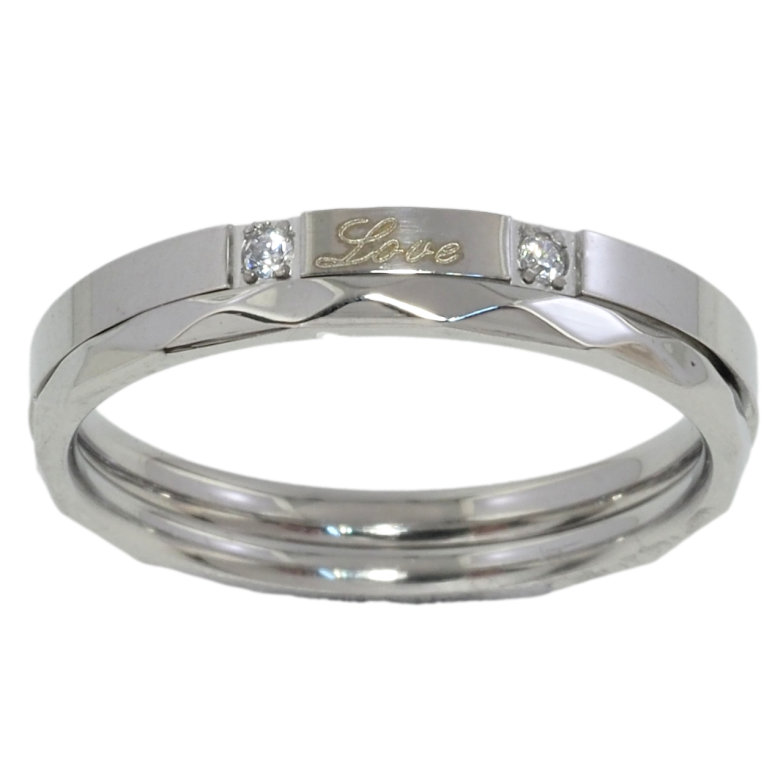 Каблучка Xuping TTM Stainless Steel Колір Родій Подвійне з написом Love та кристалами фото №1