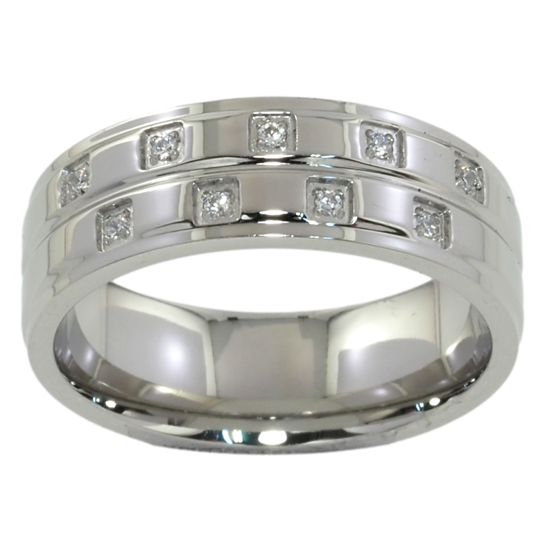 Кольцо Xuping TTM Stainless Steel Цвет Родий Шахматный узор с цирконием, шир. 7мм фото №1