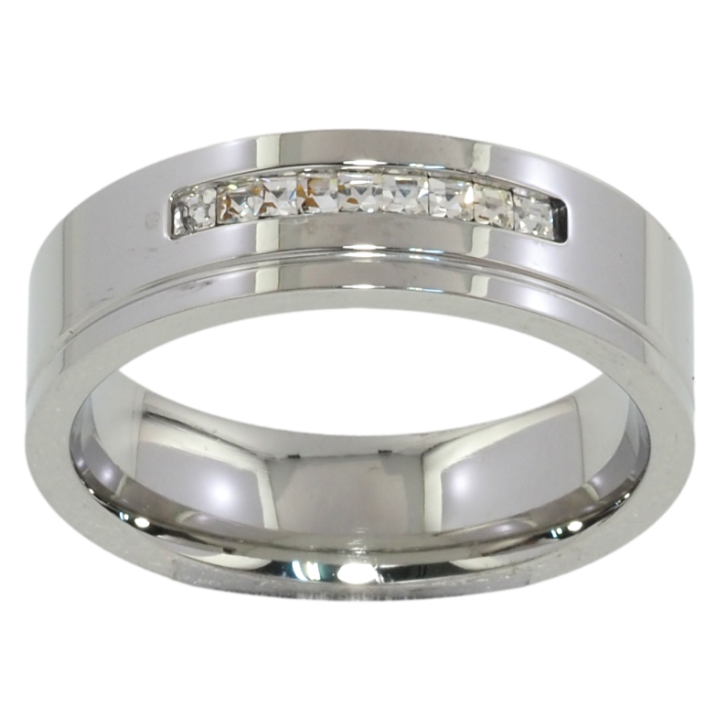 Каблучка Xuping TTM Stainless Steel Колір Родій Доріжка цирконію, шир. 6мм фото №1