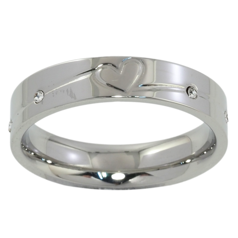 Каблучка Xuping TTM Stainless Steel Колір Родій Візерунок серце з цирконієм, шир. 5мм фото №1