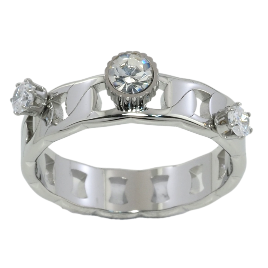 Кольцо Xuping TTM Stainless Steel Цвет Родий Узор цепочка с кристаллами, шир. 5мм фото №1