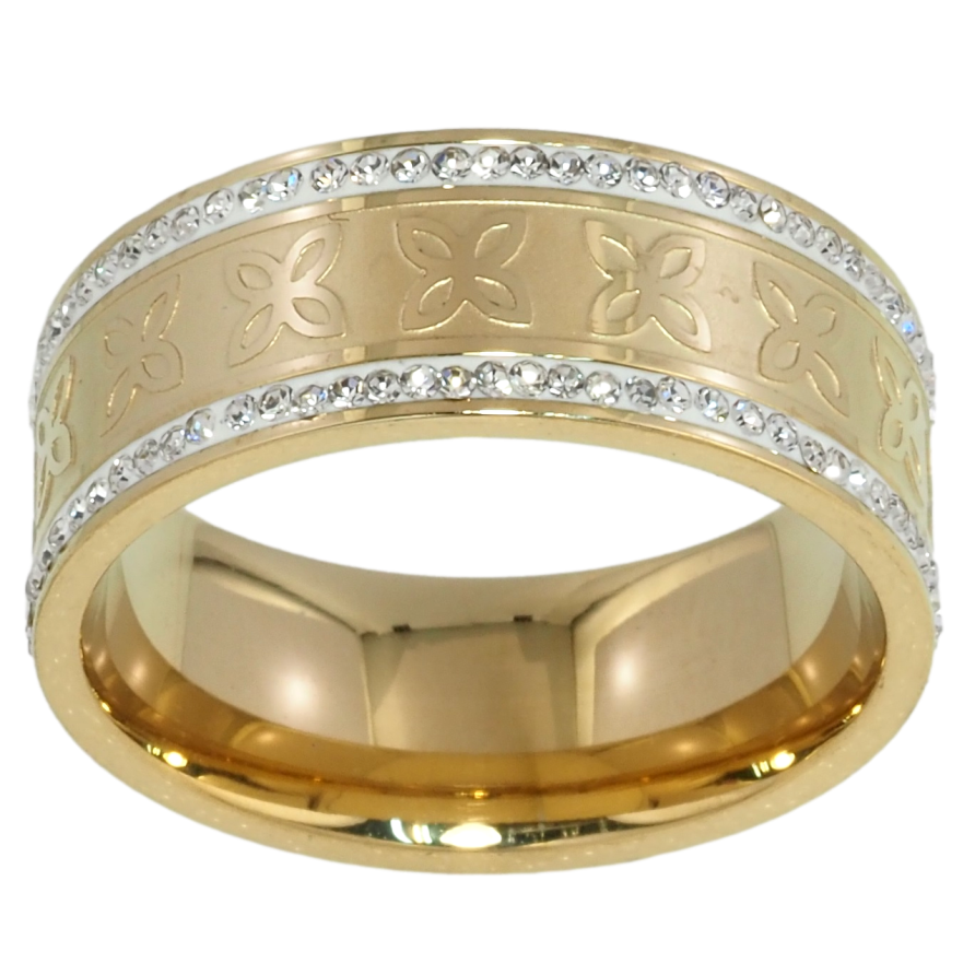 Кольцо Xuping TTM Stainless Steel Цвет 14К Цветочный узор с цирконием, шир. 8мм фото №1