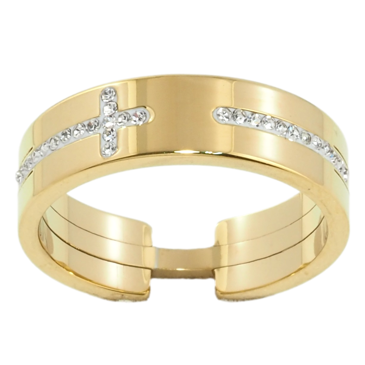 Каблучка Xuping TTM Stainless Steel Колір 14К Візерунок Хрестик цирконієм, шир. 6мм фото №24