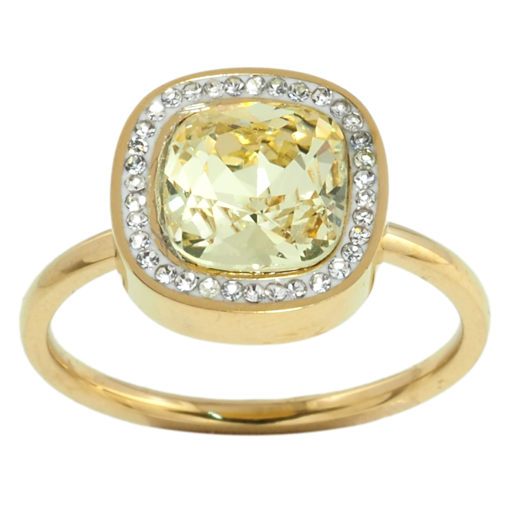 Кольцо Xuping TTM Stainless Steel цвет 14К Желтый фианит в обрамлении циркония, 12х12мм фото №5