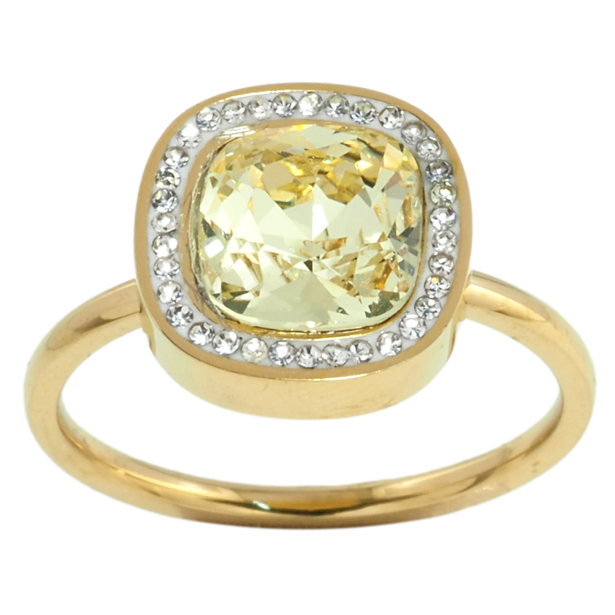 Кольцо Xuping TTM Stainless Steel цвет 14К Желтый фианит в обрамлении циркония, 12х12мм фото №1