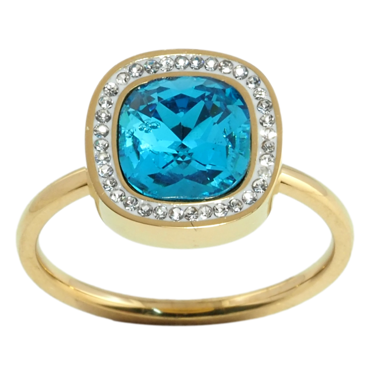 Кольцо Xuping TTM Stainless Steel цвет 14К Голубой фианит в обрамлении циркония,12х12мм фото №9