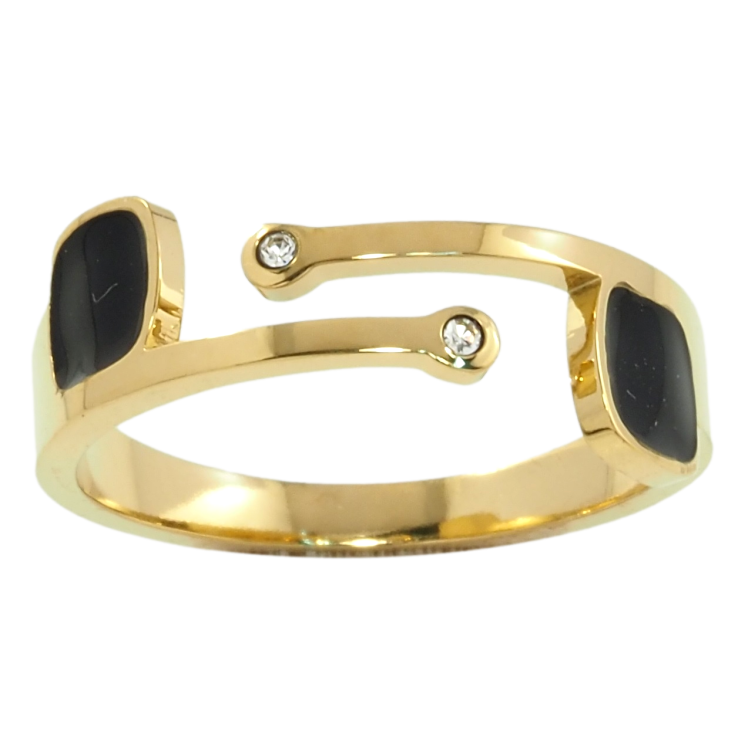 Каблучка Xuping TTM Stainless Steel Колір 14К Візерунок з цирконієм та чорною емаллю фото №7