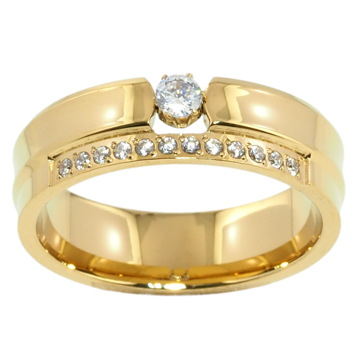 Кольцо Xuping TTM Stainless Steel Цвет 14К Узор с цирконием, шир. 6мм фото №3