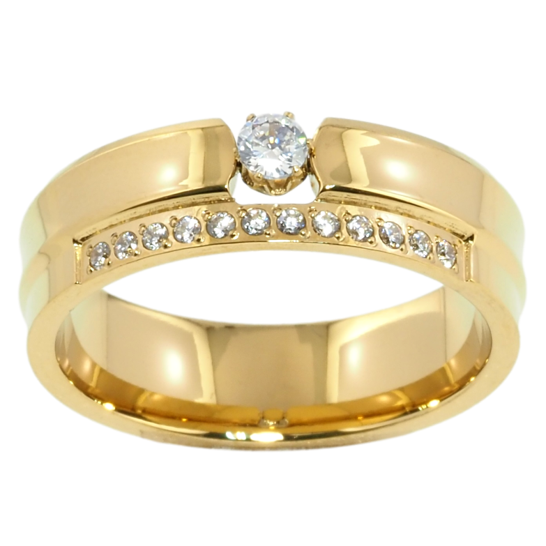 Каблучка Xuping TTM Stainless Steel Колір 14К Візерунок з цирконієм, шир. 6мм фото №1